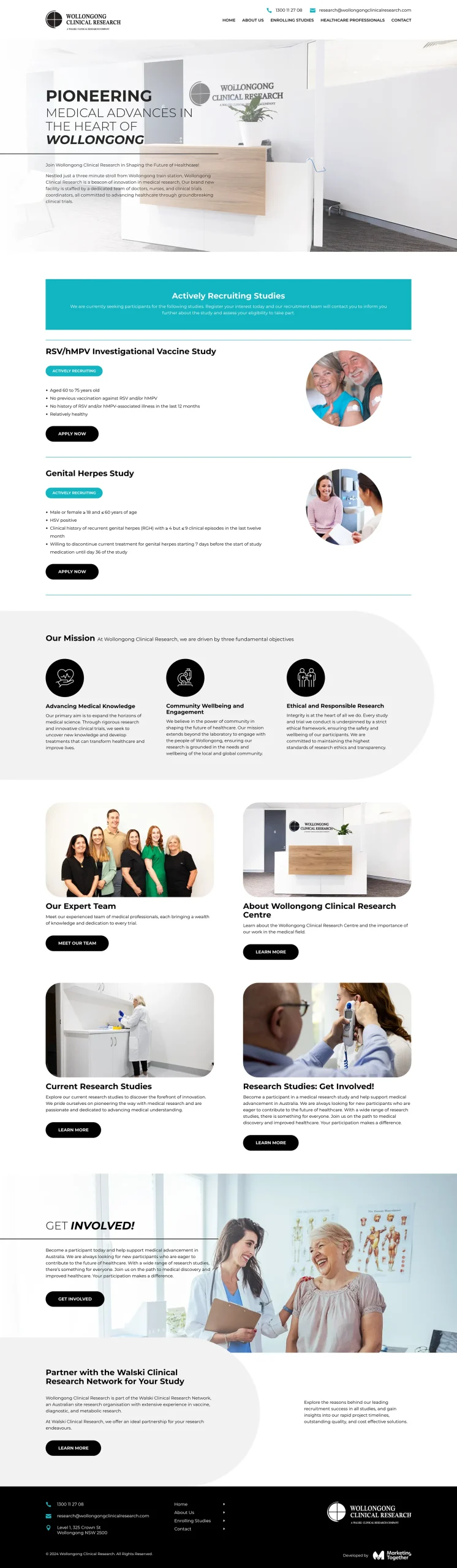 Wollongong Clinical Research - Website Development Screenshot